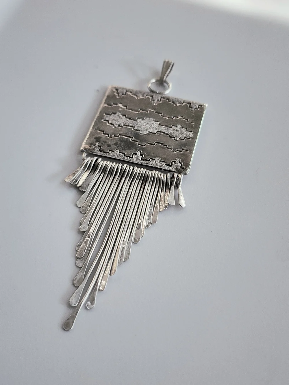 Southwestern Sterling Silver Etched Fringe Pendant